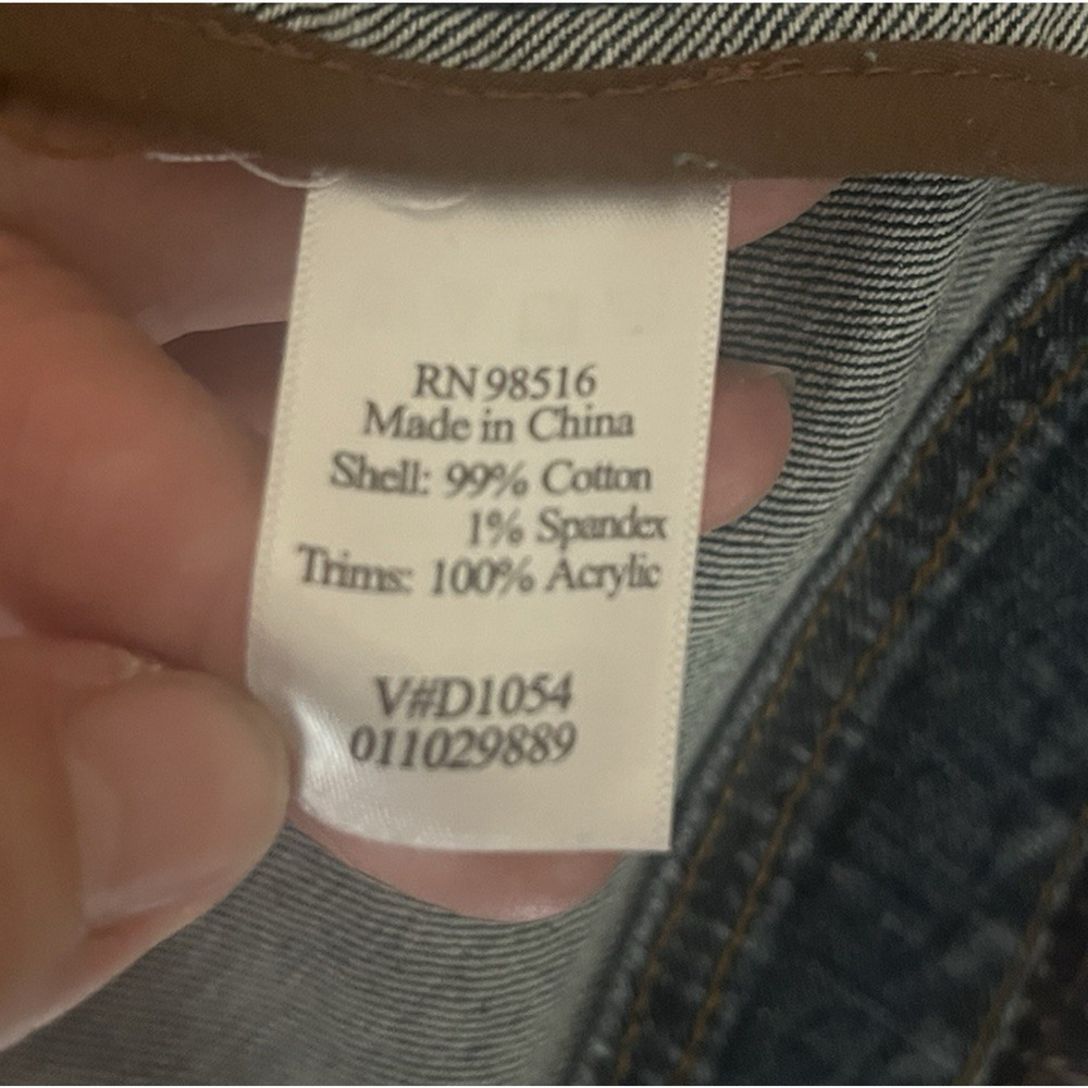 Coldwater Creek Denim Jacket 14 Brown/Black Woven Trim Fringe Classic Western - Picture 8 of 14